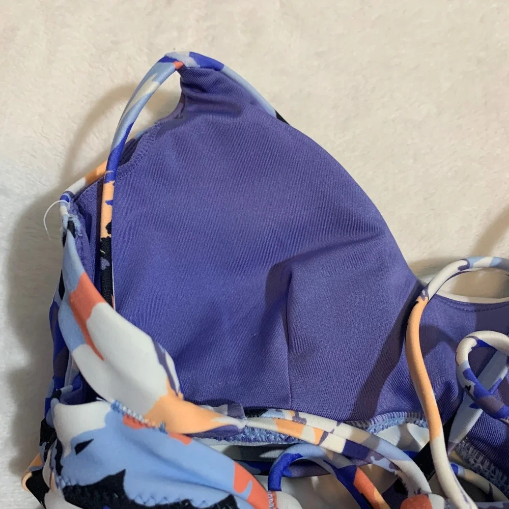 Athleta Floral Print Tankini Swim Top Size XS Blue Orange White‎ Crisscross Back